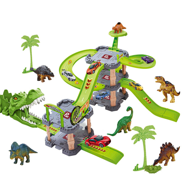 Kids Dinosaur Car Parking Lot Playset 3-Level Track Set with Toy for Boys�Girls