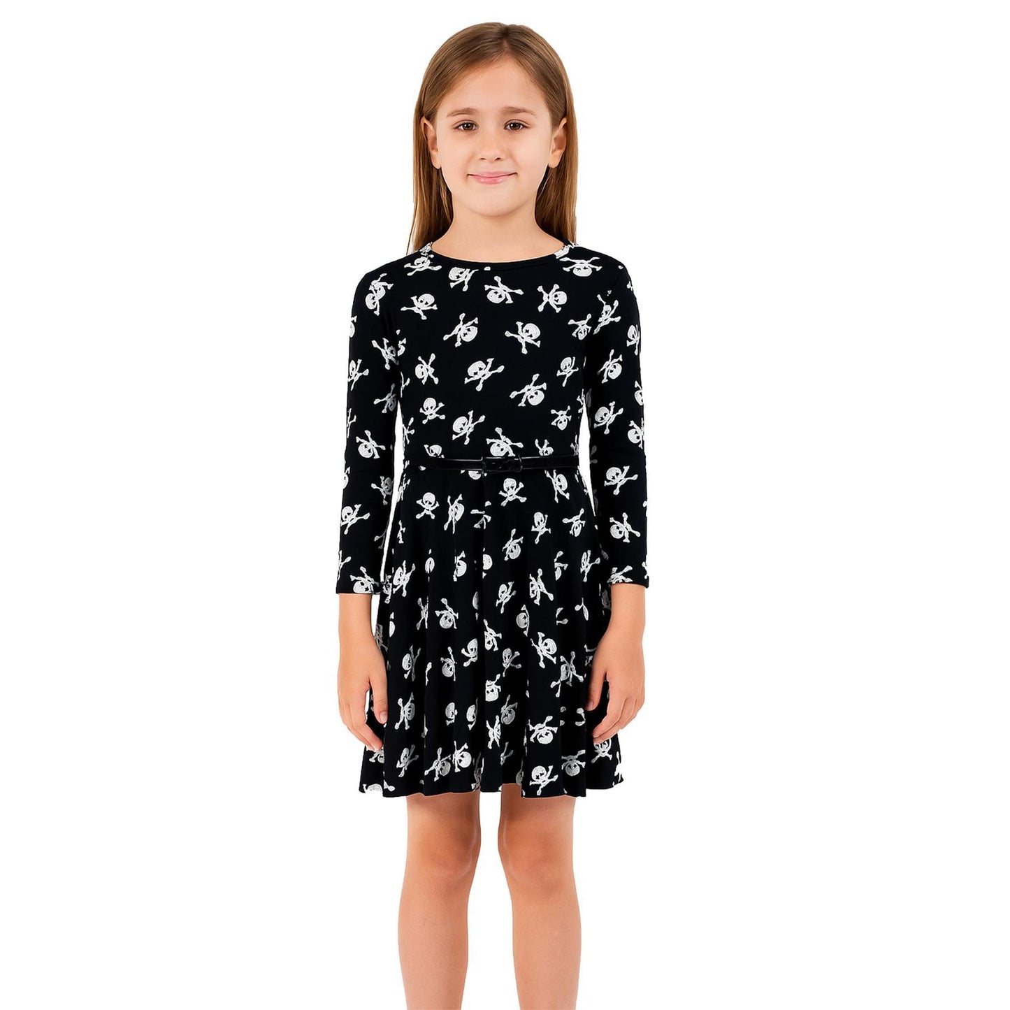 Kids Girls Skull Print Crop Top Legging Skater Dress Halloween Costume 7-13 Year
