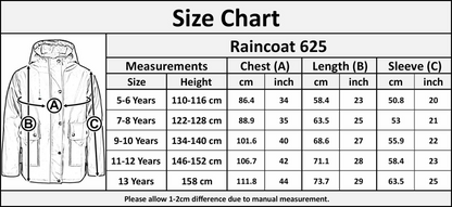 PU Raincoat Jacket Windbreaker Waterproof Parka Hooded For Girls Boys Age 5-13 Years