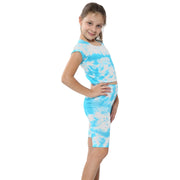 A2Z 4 Kids Tie Dye Blue Crop Top & Cycling Shorts Set Short Sleeves T Shirt Summer Outfit 2 Piece Activewear Girls Boys Age 5-13 years