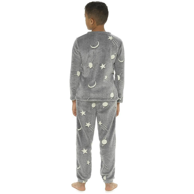 Kids Girls Boys Pyjamas Glow In The Dark Soft Flannel Fleece Sleepwear PJS Set