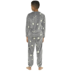 Kids Girls Boys Pyjamas Glow In The Dark Soft Flannel Fleece Sleepwear PJS Set