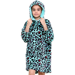 Kids Girls Boys Oversized Hoodie Blue Tartan Printed Snuggle Soft Fleece Blanket