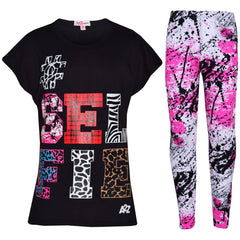 Girls Tops Kids Selfie Print Trendy T Shirt Top & Fashion Legging Set 7-13 Years