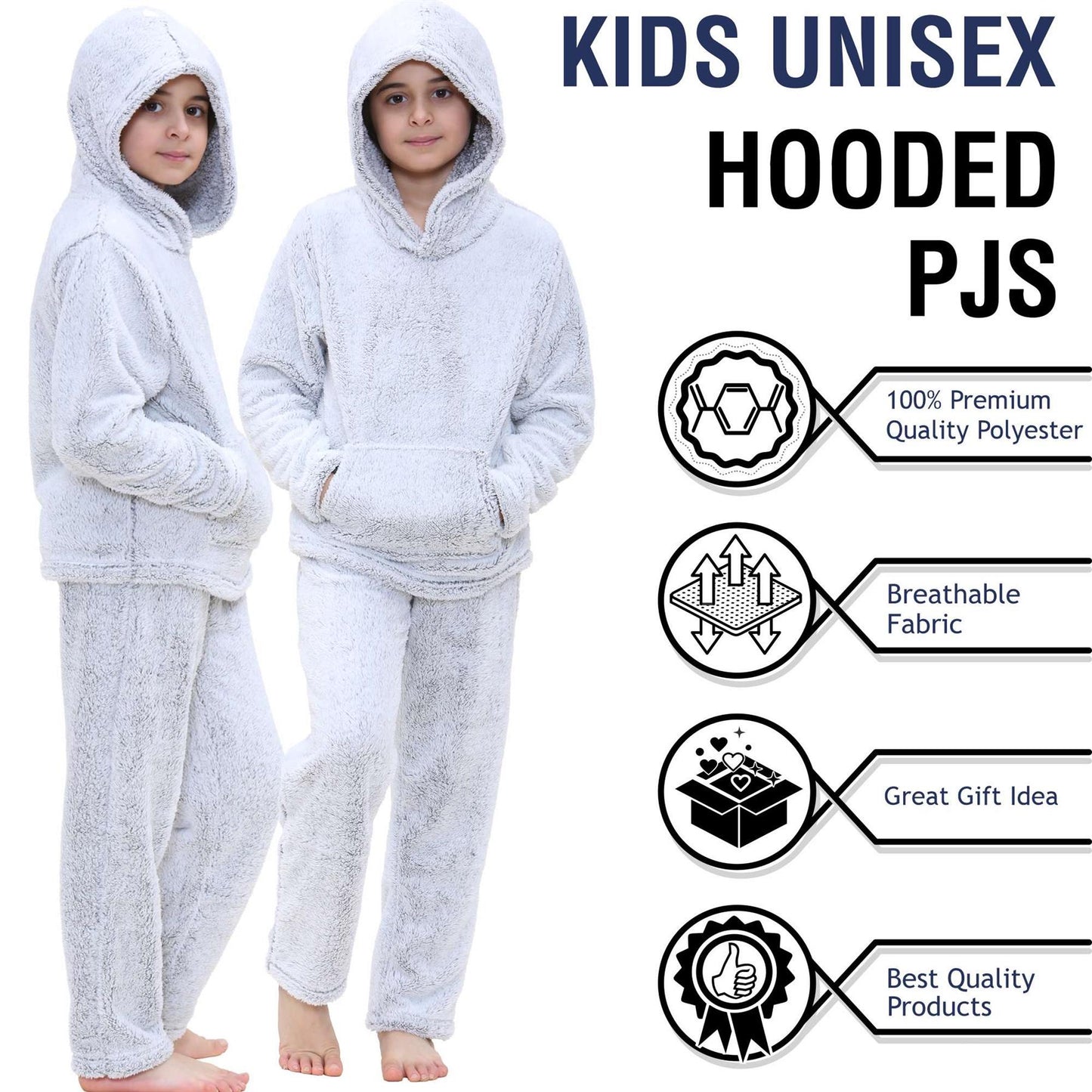 Kids Boys Girls Plain Pyjama Extra Soft Loungewear Thick Pile Fleece PJS Set