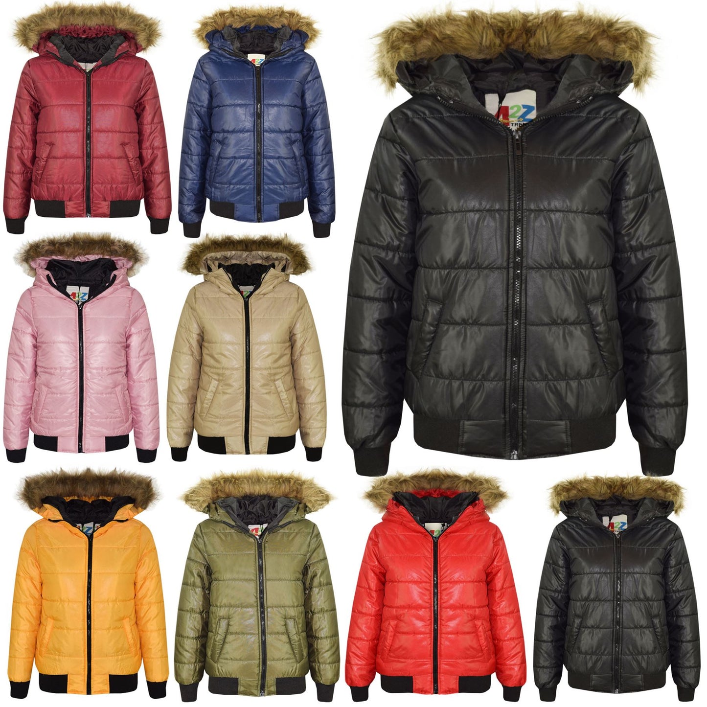 Boys Girls Jackets Kids Maya Faux Fur Hooded Padded Puffer Bubble Coats 5-13 Yrs