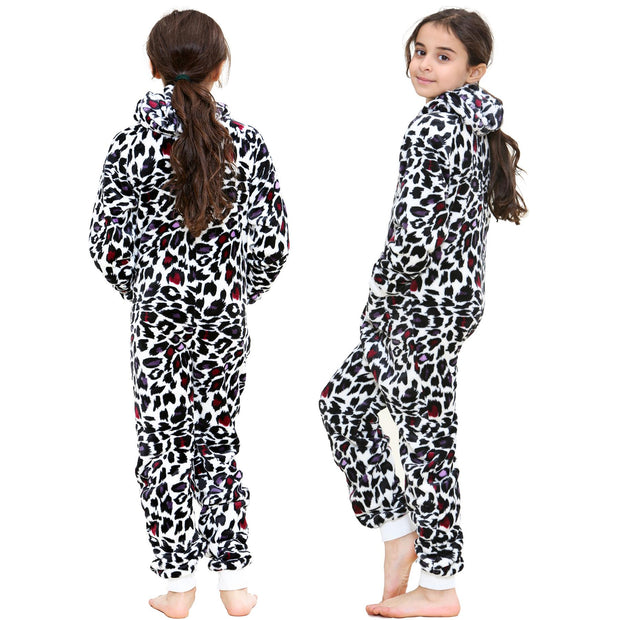 A2Z 4 Kids Girls Onesie Leopard Pyjama Sets Onesie One Piece Hooded All In One
