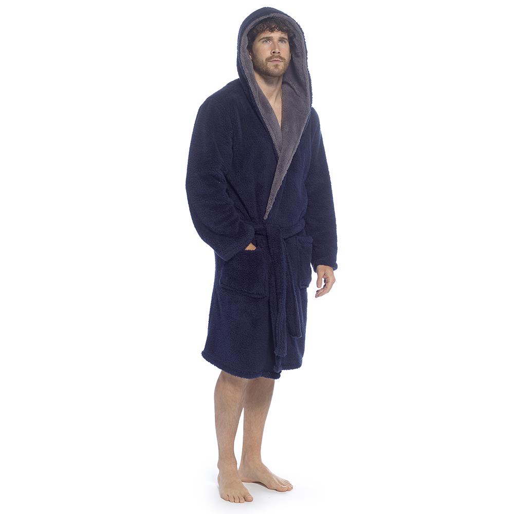 A2Z Mens Sherpa Fleece Hooded Robe Soft Warm Fluffy Bathrobe Cosy Loungewear