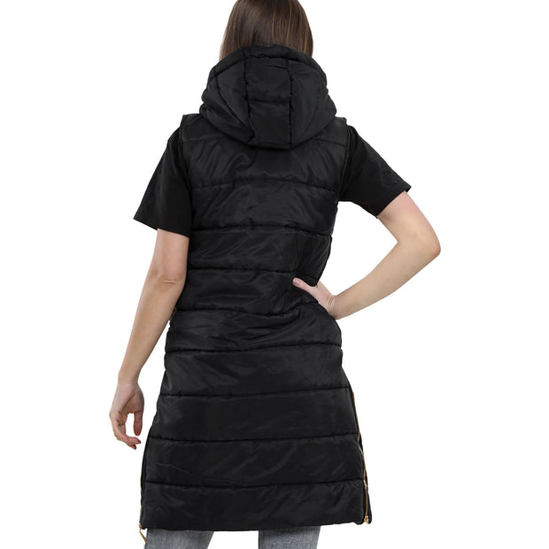 A2Z Kids Girls Fashion Oversized Hooded Quilted Gilet Black Color Padded Long Line Vest Jacket Long Sleeveless Coat Urban Winter Wear Coat 7-13 Years