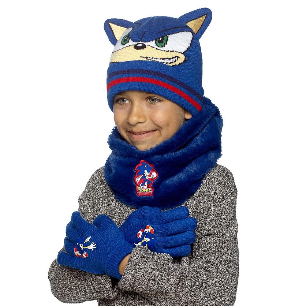 Sonic Boys Hat Gloves Snood Set Royal Blue Winter 3 Piece Officially Licensed