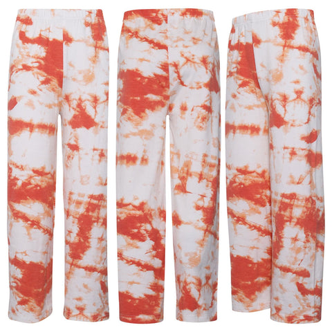 Kids Girls Palazzo Orange Flared Wide Leg Tie Dye Print Baggy Summer Trousers