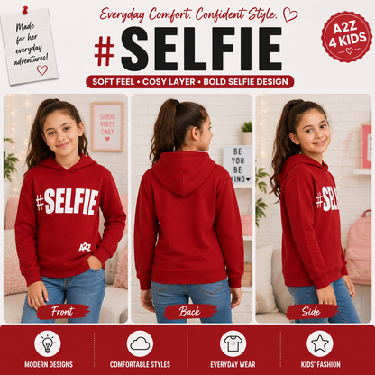 Kids Girls Boys Sweat Shirts Tops #Selfie Hooded Jumpers Hoodies New Age 2-13 Yr