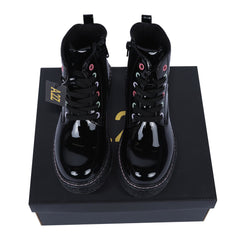 A2Z 4 Kids Girls Teens Ladies School Shoes Black Patent Glitter Heart Ankle Boot