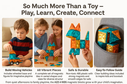 A2Z 4 Kids 68PCS Magnetic Building Blocks 3D Construction Set for Kids Ages 3-8+