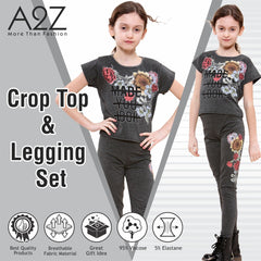 Girls Top Kids Short sleeves Made You Look Print Crop Top & Legging Set 5-13 Yrs