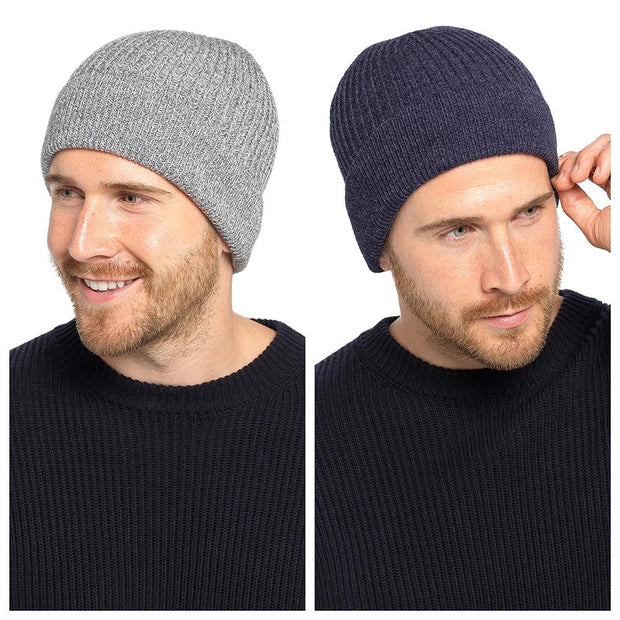 A2Z Mens Hat 2 Pack Ribbed Knit Beanie Soft Feel Stretchy Winter Warm Cozy Cap