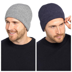 A2Z Mens Hat 2 Pack Ribbed Knit Beanie Soft Feel Stretchy Winter Warm Cozy Cap