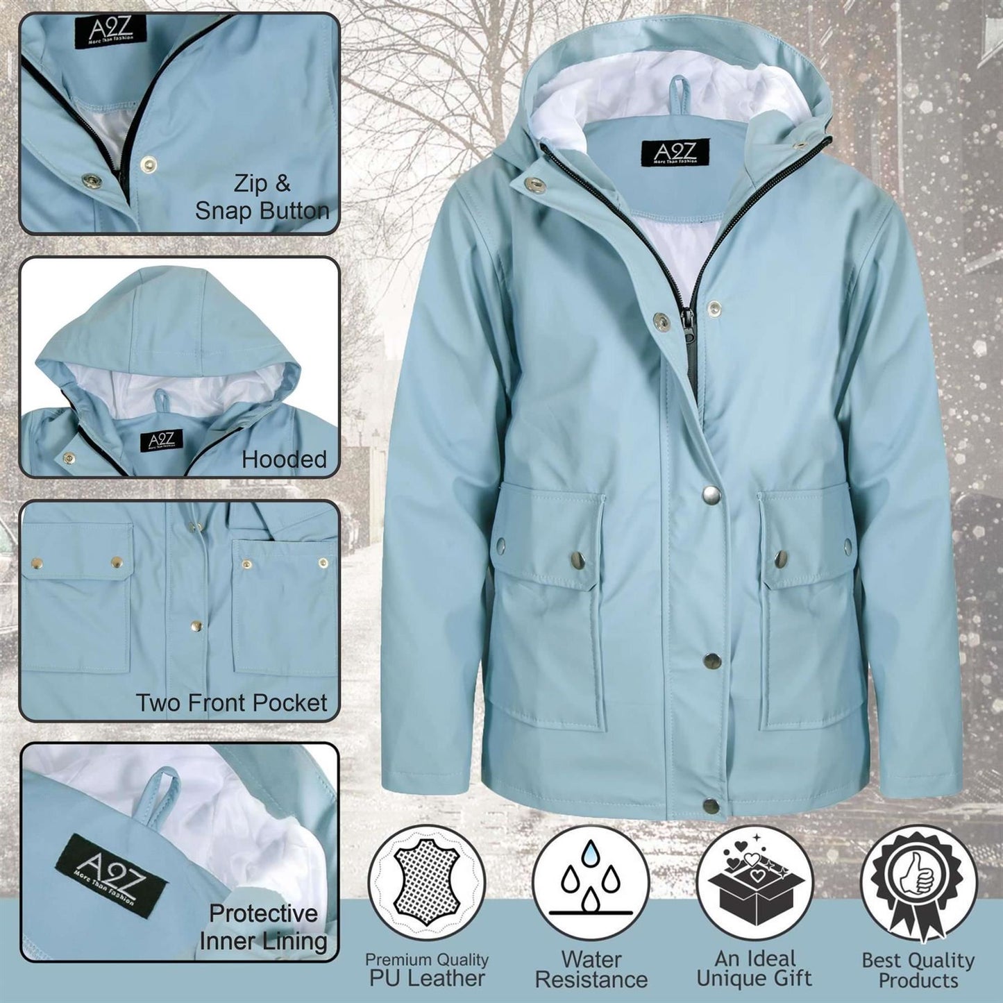 PU Raincoat Jacket Windbreaker Waterproof Parka Hooded For Girls Boys Age 5-13 Years