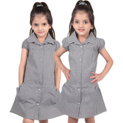 Kids Girls Pack Of 2 Uniform School Dress Gingham Dress With Matching Scrunchies