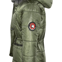 Kids Girls Jackets Puffer Hooded Detachable Faux Fur Wet Look Padded Long Coats