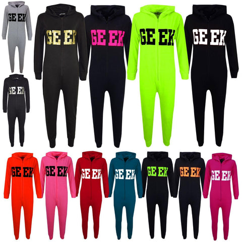 Kids Girls Boys GEEK Print A2Z Onesie One Piece Summer Jumpsuit PJ's 7-13 Years