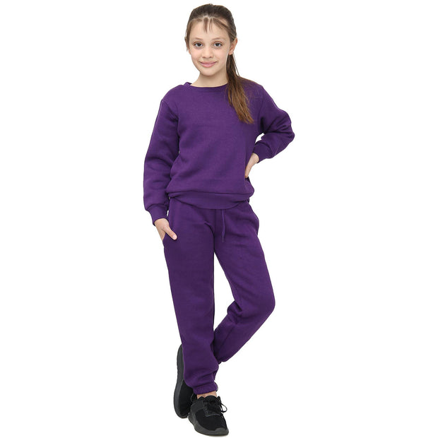 Kids Plain Tracksuit Sweatshirt Set Jumper and Bottoms PE School Girls Boys 2-13