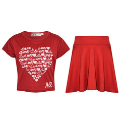 A2Z 4 Kids Girls Love T Shirt Skirt Set Soft Comfortable Set Age 5-13 Years