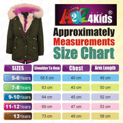Kids Hooded Jacket Girls Fur Parka School Jackets Outwear Coat 5-13 Years
