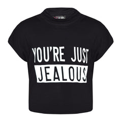 Girls Tops Kids Designer You 're Just Jealous Print Crop Top & Legging Set 7-13Y