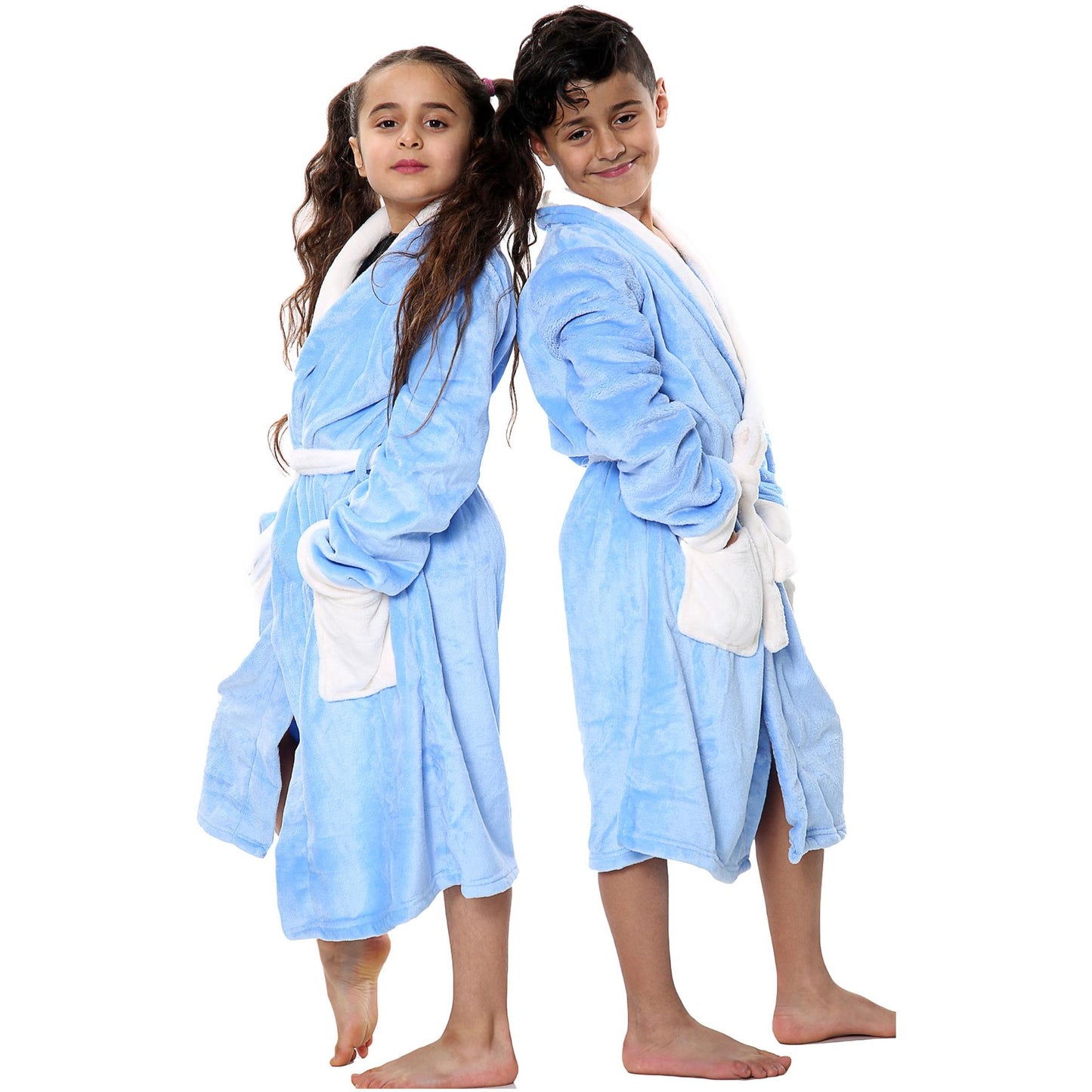 Kids Soft Fleece Bathrobe Dressing Gown Hooded Swim Beach Girls Boys 2-13 years