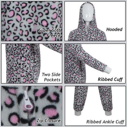 Kids Boys Girls Soft Fluffy Leopard Pink Grey A2Z Onesie One Piece Xmas Costume