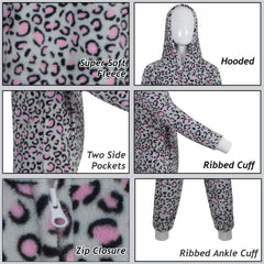 Kids Boys Girls Soft Fluffy Leopard Pink Grey A2Z Onesie One Piece Xmas Costume