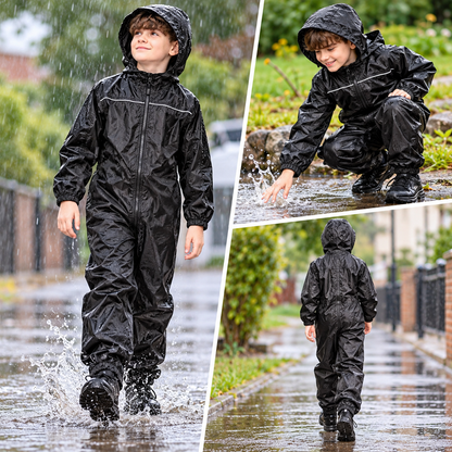 Girls Boys Raincoat Kids Puddle Suit Rainwear Waterproof Hooded Rainsuit 2-13 Yr