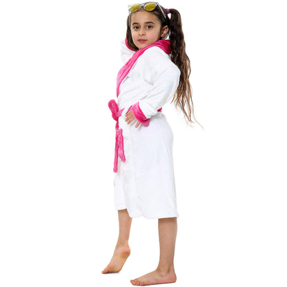 Kids Soft Fleece Bathrobe Dressing Gown Hooded Swim Beach Girls Boys 2-13 years
