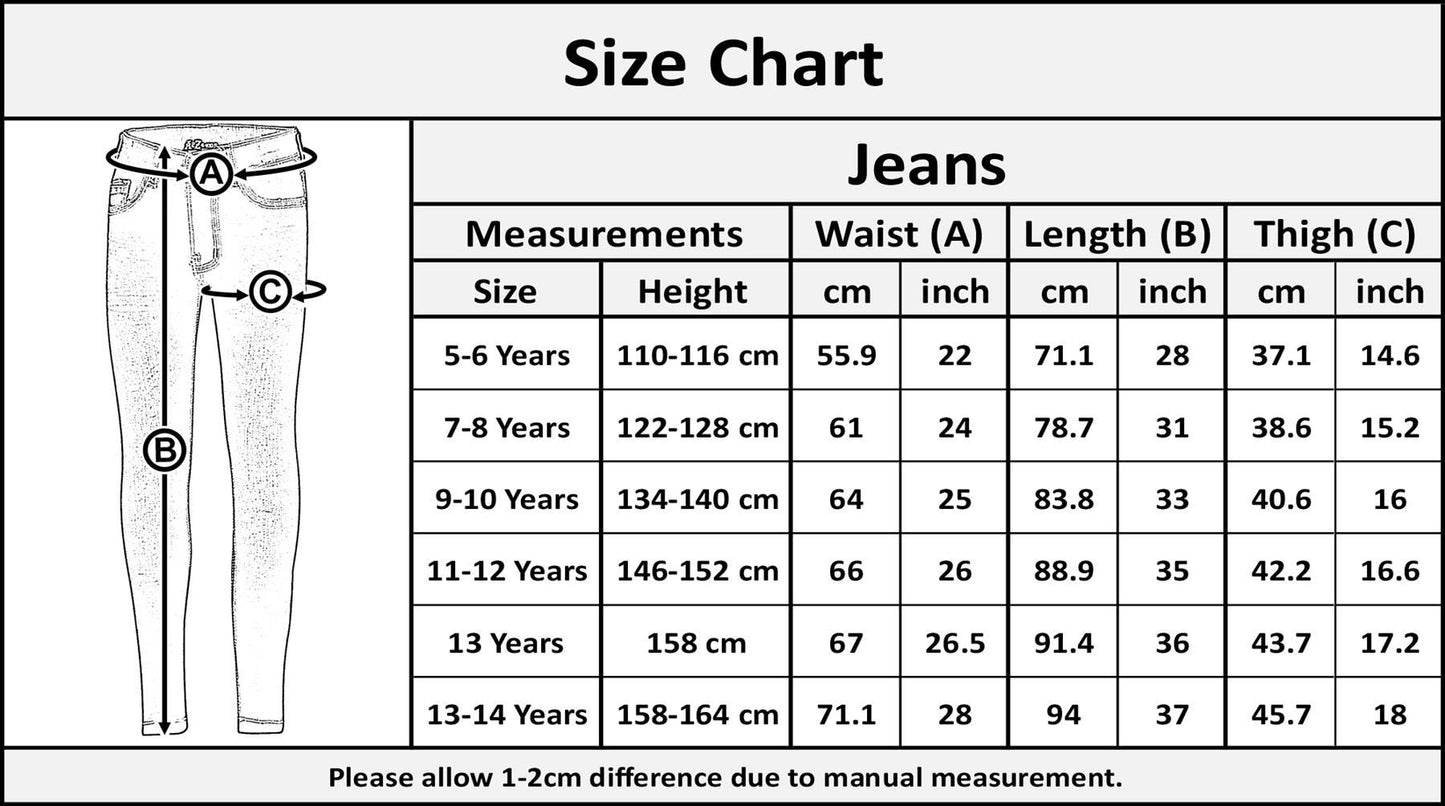 Girls Skinny Jeans Denim Pants Fit Trousers Jeans for Children Age 3-14 Years