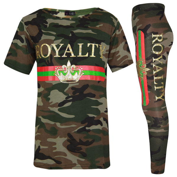 Girls Tops Kids Royalty Camouflage T Shirt Top & Legging Loungewear Set 7-13 Yr