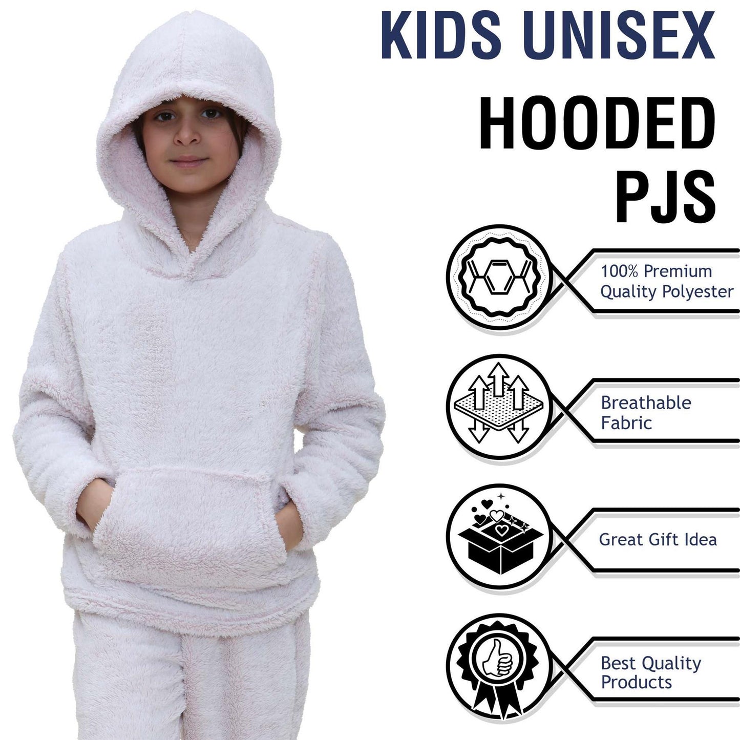 Kids Boys Girls Plain Pyjama Extra Soft Loungewear Thick Pile Fleece PJS Set