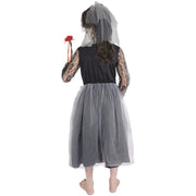 A2Z 4 Kids Girls Zombie Bride Halloween Fancy Dress Attire Bloody Eerie Corps Gown with Artificial Flowers and Bridal Veil Spooky Children's Halloween Outfit for Girls - A2Z 4 Kids