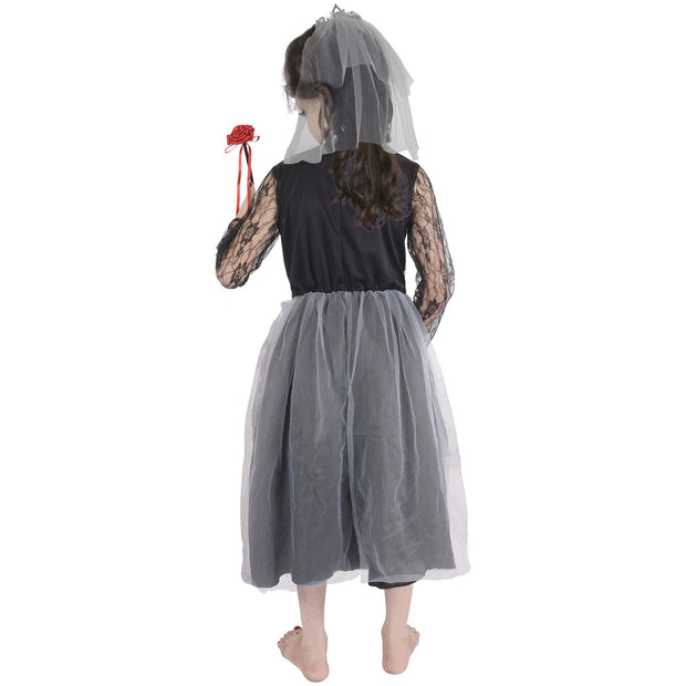 A2Z 4 Kids Girls Zombie Bride Halloween Fancy Dress Attire Bloody Eerie Corps Gown with Artificial Flowers and Bridal Veil Spooky Children's Halloween Outfit for Girls - A2Z 4 Kids