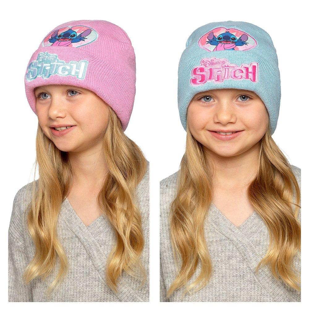 Disney Stitch Girls Pink Blue Embroidered Winter Beanie Hats 2 Pack One Size