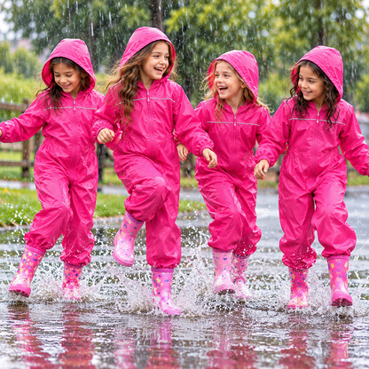 Girls Boys Raincoat Kids Puddle Suit Rainwear Waterproof Hooded Rainsuit 2-13 Yr