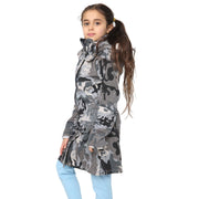 A2Z 4 Kids Camouflage Charcoal Print Parka Jacket Faux Fur Hooded Coat Drawstring Waist Fashion Girls Age 5-13 Years