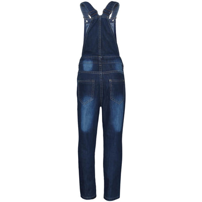 Kids Girls Denim Dungaree Knee Ripped Jeans Overall All In One Jumpsuit