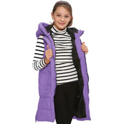 A2Z Kids Girls Down Vest Fashion Oversized Lilac Hooded Quilted Gilet Padded Long Line Vest Jacket Long Sleeveless Coat Urban Winter Wear