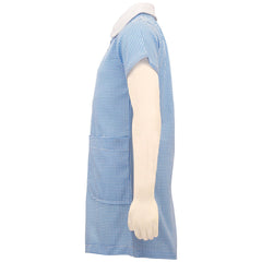Girls Gingham School Dress Short Sleeve Check Zip Up Dresses With Scrunchies