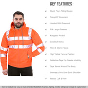 A2Z High Visibility Safe Work Hooded Zipper Two Tone Reflective Tape Pullover Sweatshirt Hi Vis Viz Casual Workout Safety Zip Up Hoodie Workwear For Men's Small Mediuam Large XL 2XL 3XL 4XL