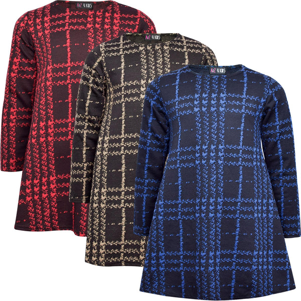 Kids Girls Swing Dress Long Sleeve Tartan Flared Party Summer Dresses 5-13 Yr