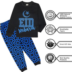 Kids Girls Childrens Black Eid PJS Pyjamas Sleepover 2 Piece Cotton Gift 2-13