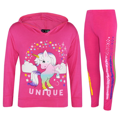 A2Z 4 Kids Girls Dabbing Unicorn Unique Tracksuit Kids Designer's Rainbow Floss Hooded Pink Top & Legging Lounge Wear New Age 7 8 9 10 11 12 13 Years