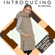 A2Z Kids Girls Down Vest Oversized Stone Hooded Quilted Gilet Padded Long Line Vest Jacket Long Sleeveless Coat Urban Winter Wear 7-13